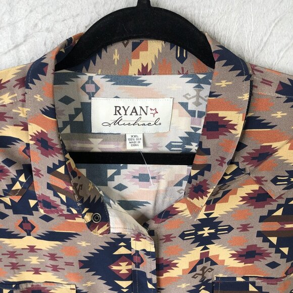 Ryan Michael Shirt Mens 2XL Multicolor Silk Pearl Snap Southwestern Long Sleeve - Picture 14 of 16